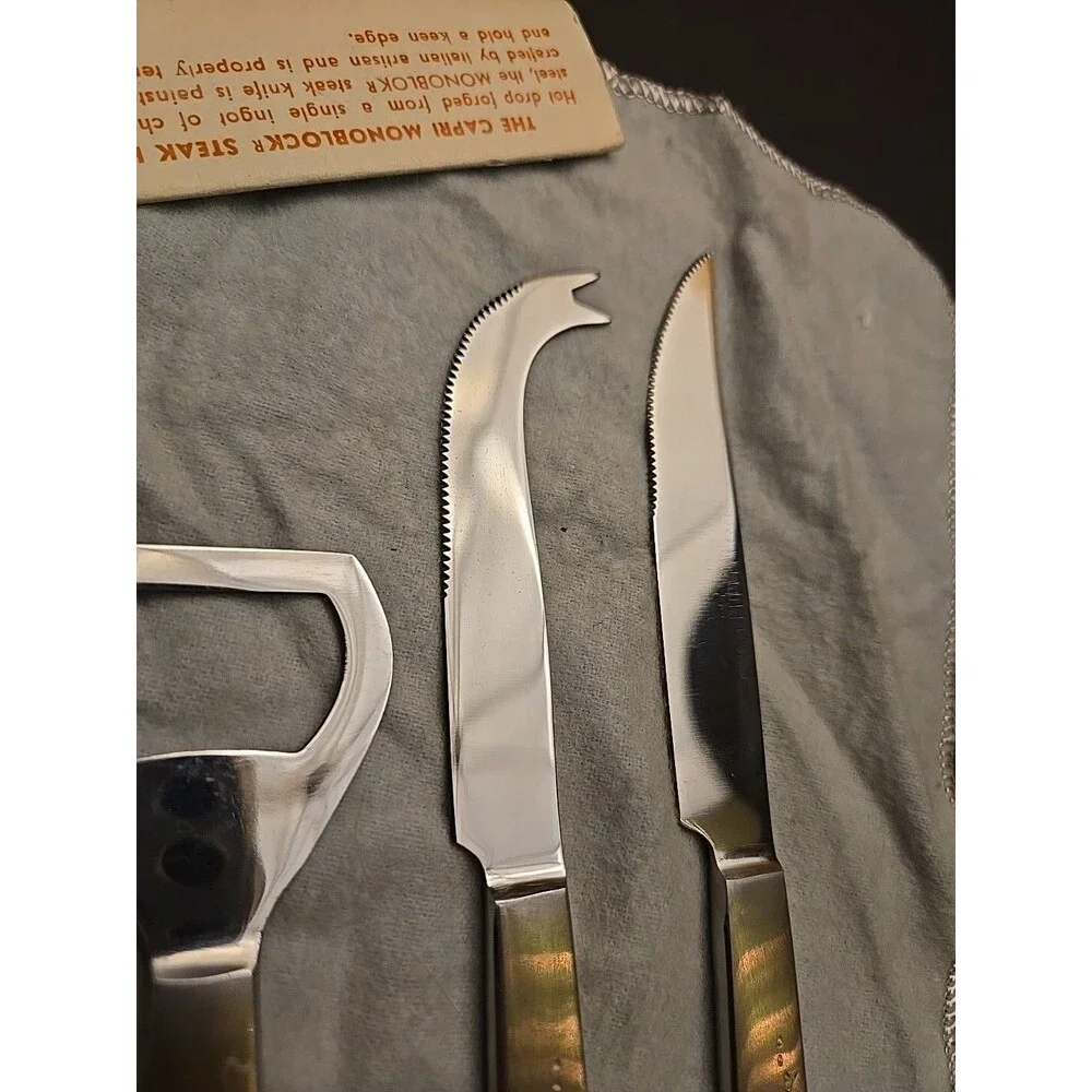 Lantama Italy Mid-Century Stainless Serving Utensil Lot & Sheath, Vintage